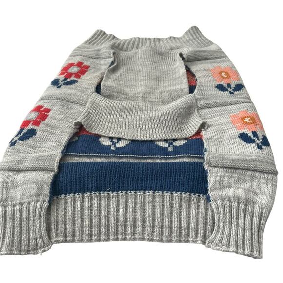 VIBRANT LIFE PULL-OVER, RACERBACK STYLE SWEATER, DOG, MED-PEACH RED BLUE FLORAL - Picture 3 of 6